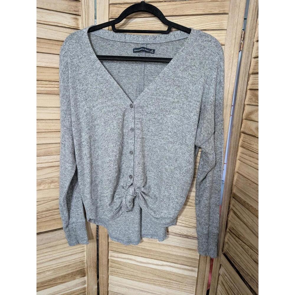 ABERCROMBIE FITCH WOMEN’S S Heather Gray BUTTON TIE FRONT‎ TOP-SO SOFT-LOOSE FIT